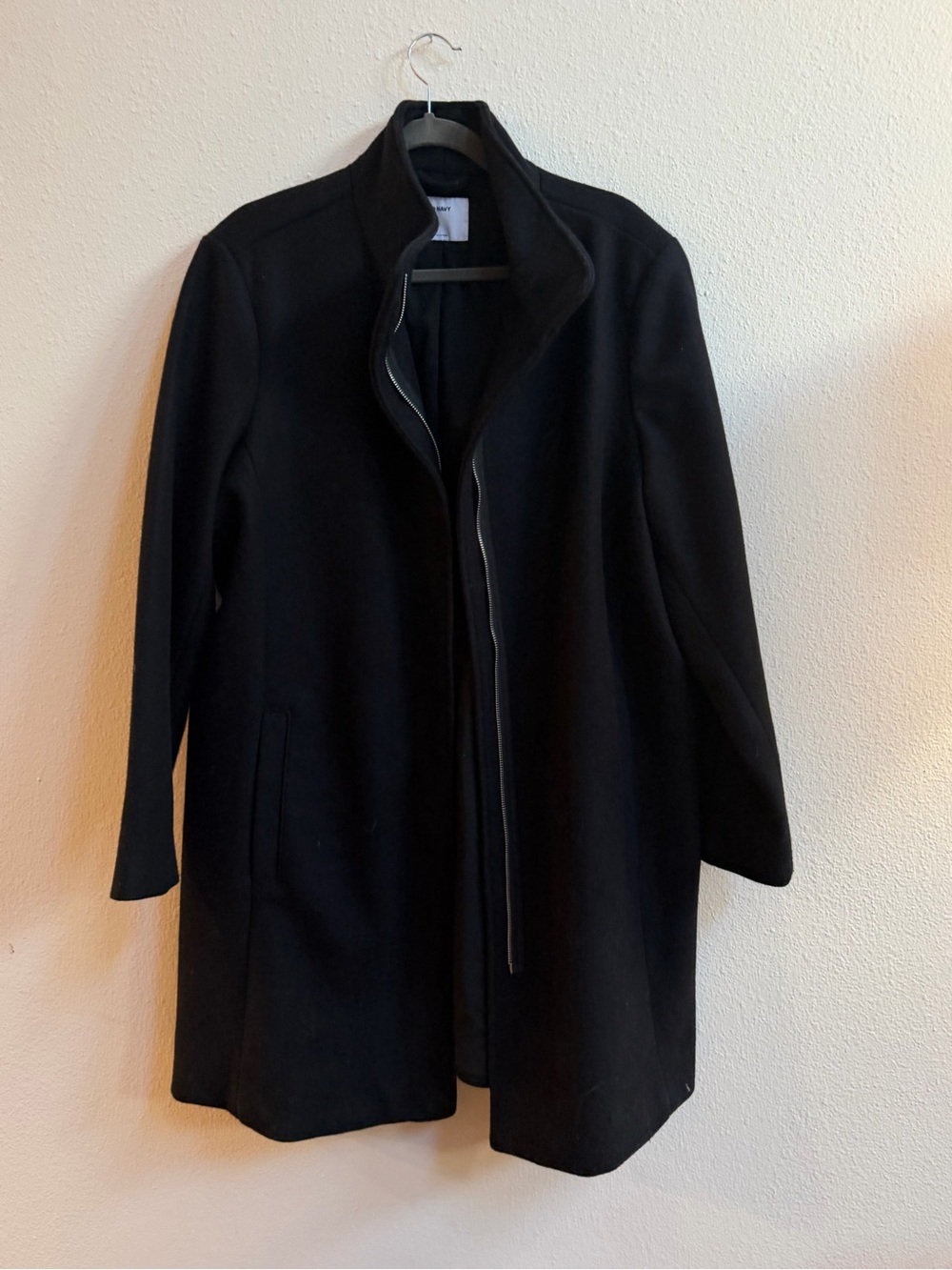 Black Wool-Blend Zip Coat